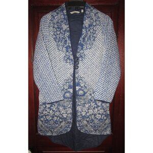 Soft Surroundings Sz PS S Quilted Jacket Coat Cardigan Floral Print Pockets Blue